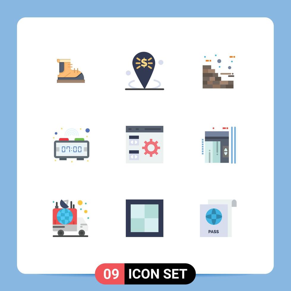 9 Thematic Vector Flat Colors and Editable Symbols of coding time place digital clock wall Editable Vector Design Elements