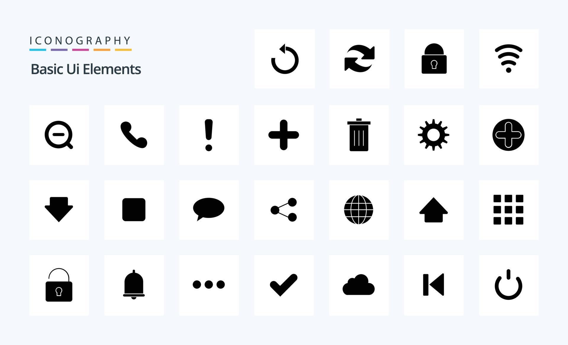 25 Basic Ui Elements Solid Glyph icon pack 18260934 Vector Art at Vecteezy