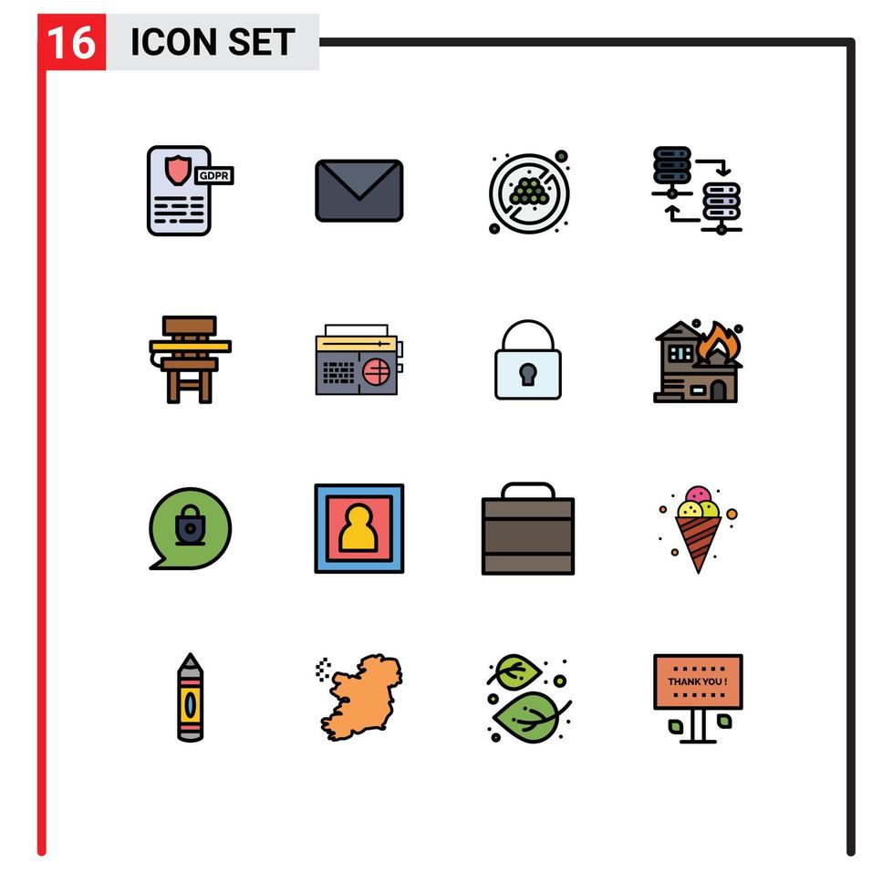 Set of 16 Vector Flat Color Filled Lines on Grid for desk chair no diet share server hosting Editable Creative Vector Design Elements