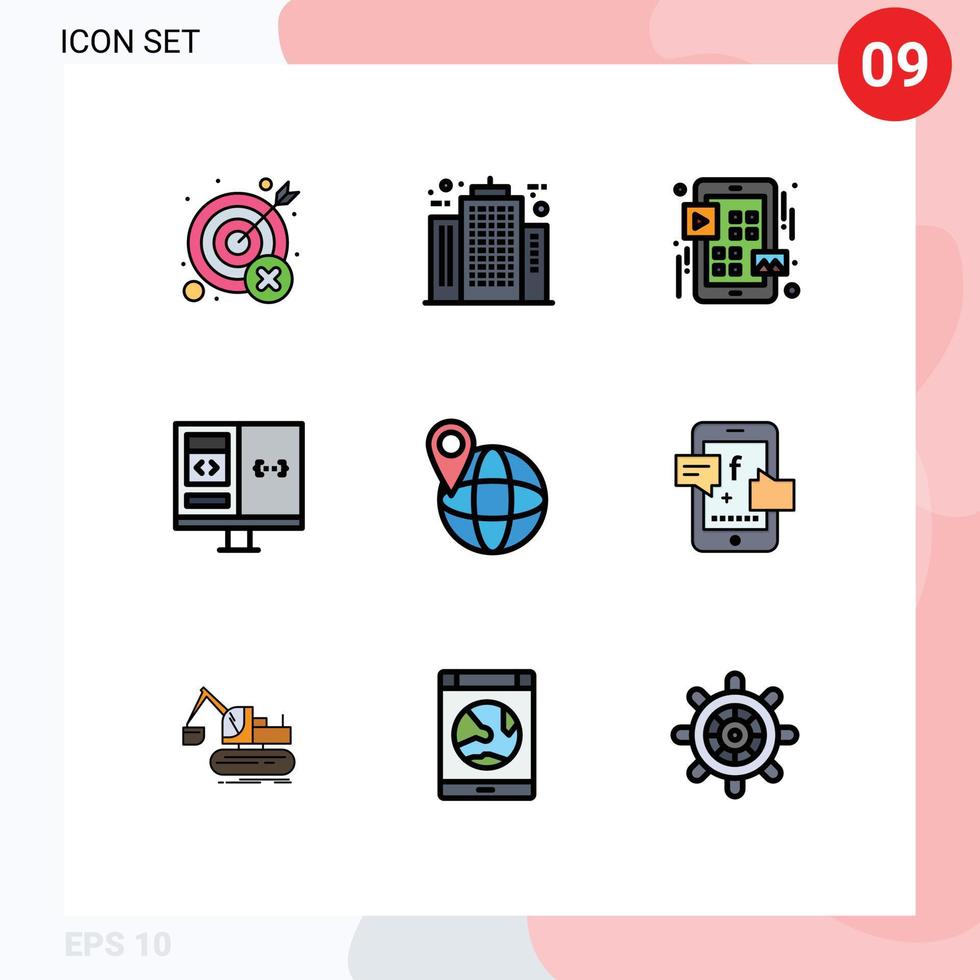 9 User Interface Filledline Flat Color Pack of modern Signs and Symbols of develop coding company app ui Editable Vector Design Elements