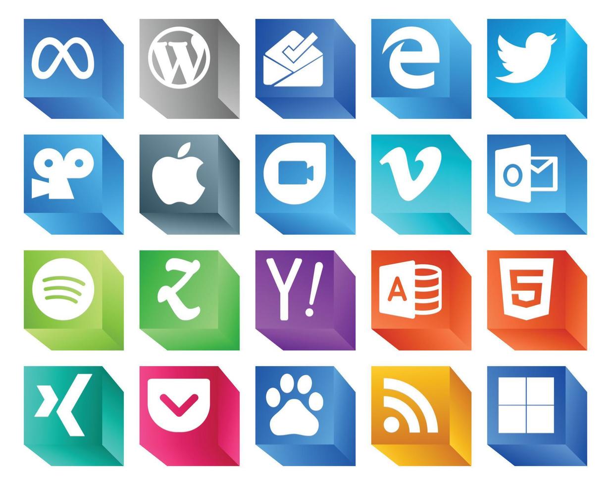 20 Social Media Icon Pack Including search zootool viddler spotify video vector