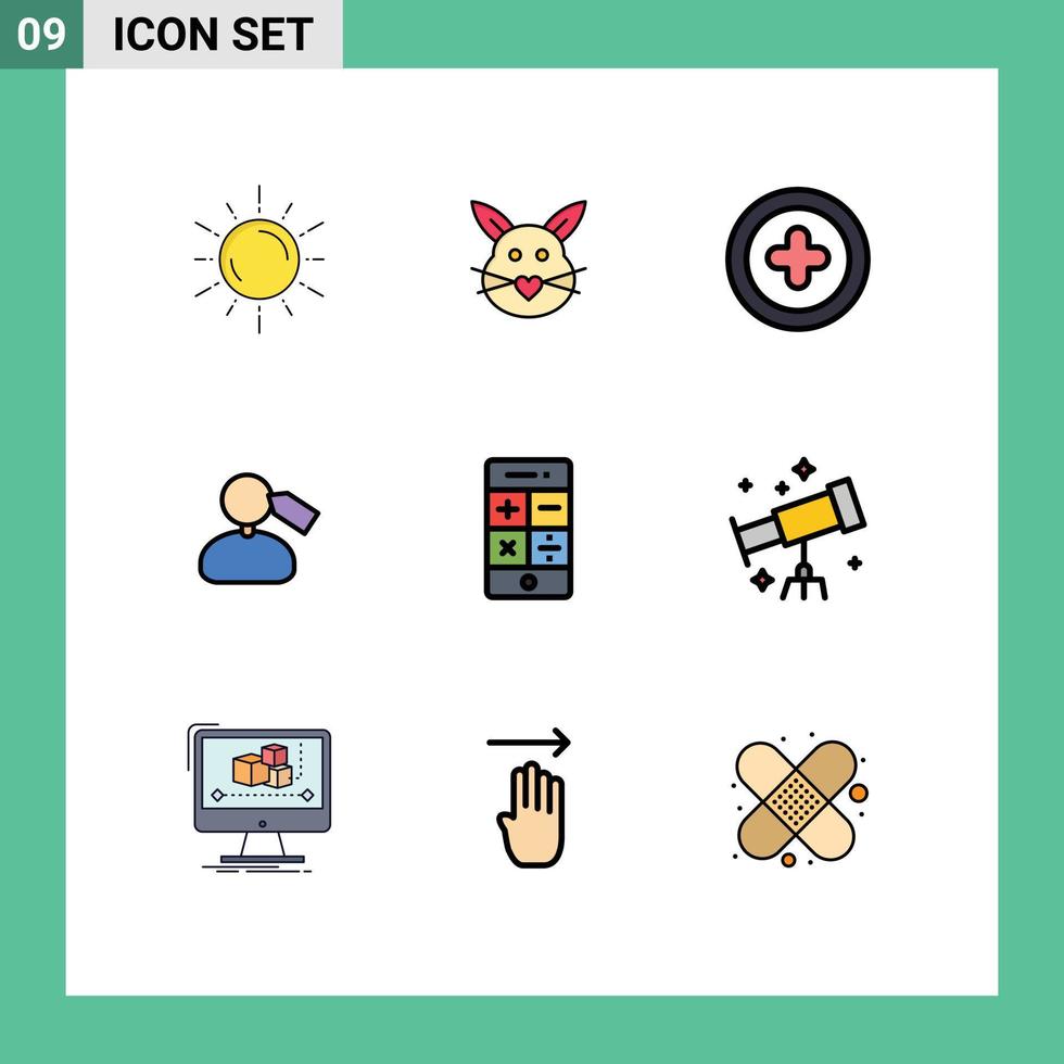 9 Filledline Flat Color concept for Websites Mobile and Apps calculator mane cute mark plus Editable Vector Design Elements