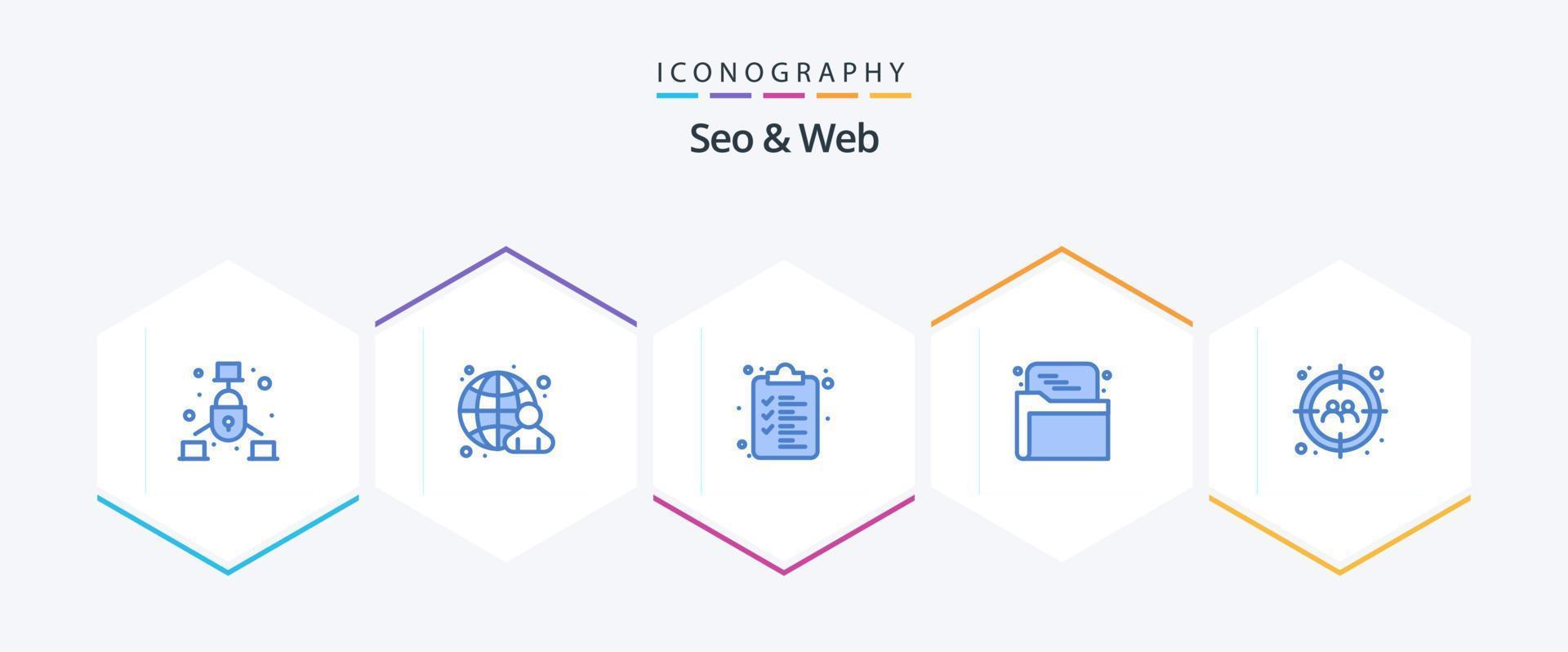 Seo and Web 25 Blue icon pack including target. man. web. data. web vector