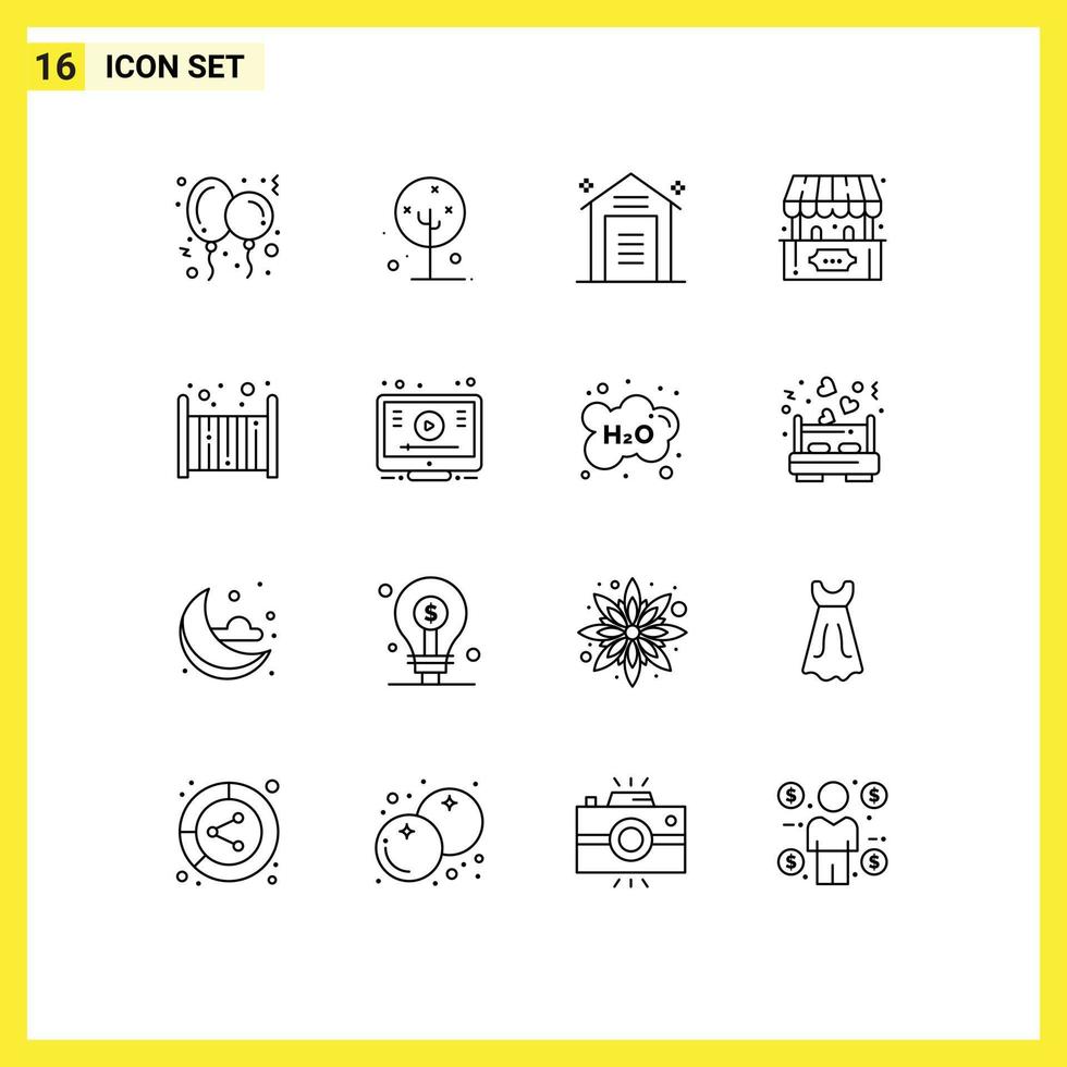 Set of 16 Vector Outlines on Grid for play fun nature ticket office storehouse Editable Vector Design Elements