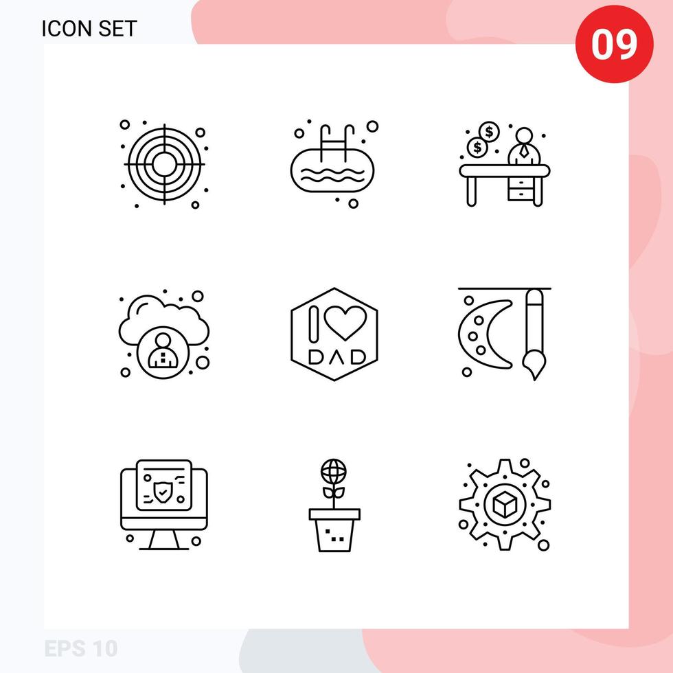 9 User Interface Outline Pack of modern Signs and Symbols of fathers day dad business user administration Editable Vector Design Elements