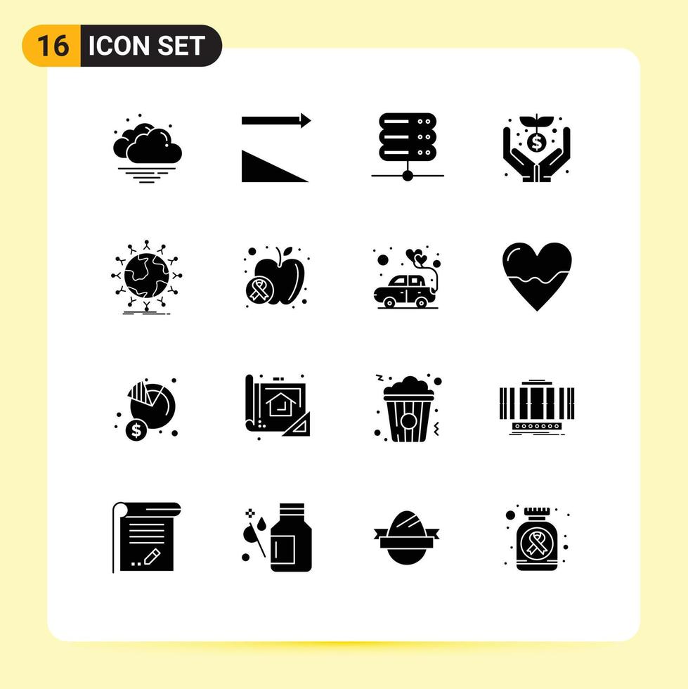 Pack of 16 creative Solid Glyphs of kids network server student money Editable Vector Design Elements