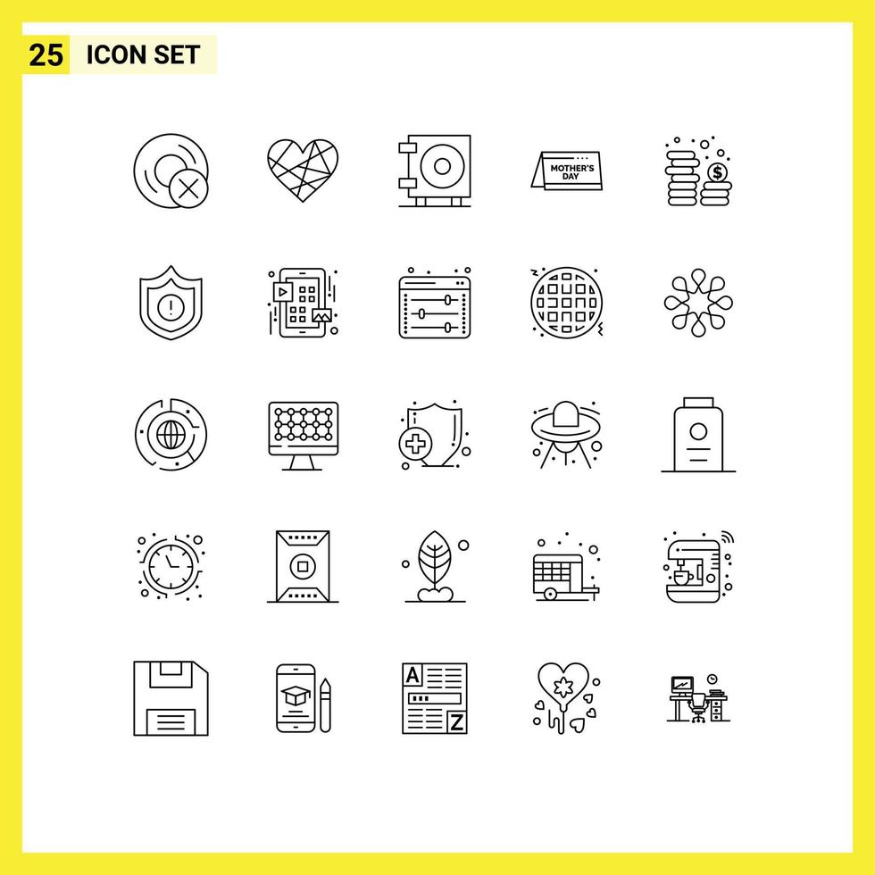 User Interface Pack of 25 Basic Lines of cash date favorite day wallet Editable Vector Design Elements