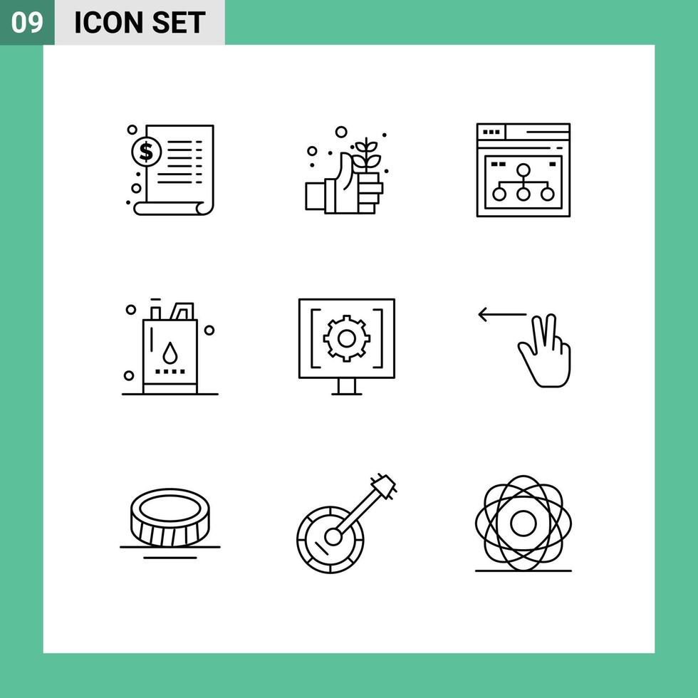 Group of 9 Modern Outlines Set for power gallon internet energy share Editable Vector Design Elements