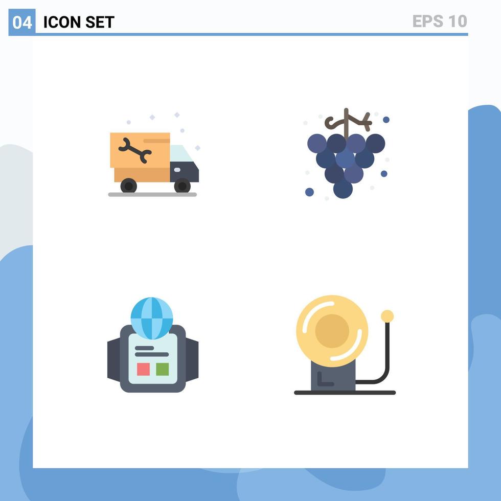 Pictogram Set of 4 Simple Flat Icons of car watch plumbing fruit bell Editable Vector Design Elements