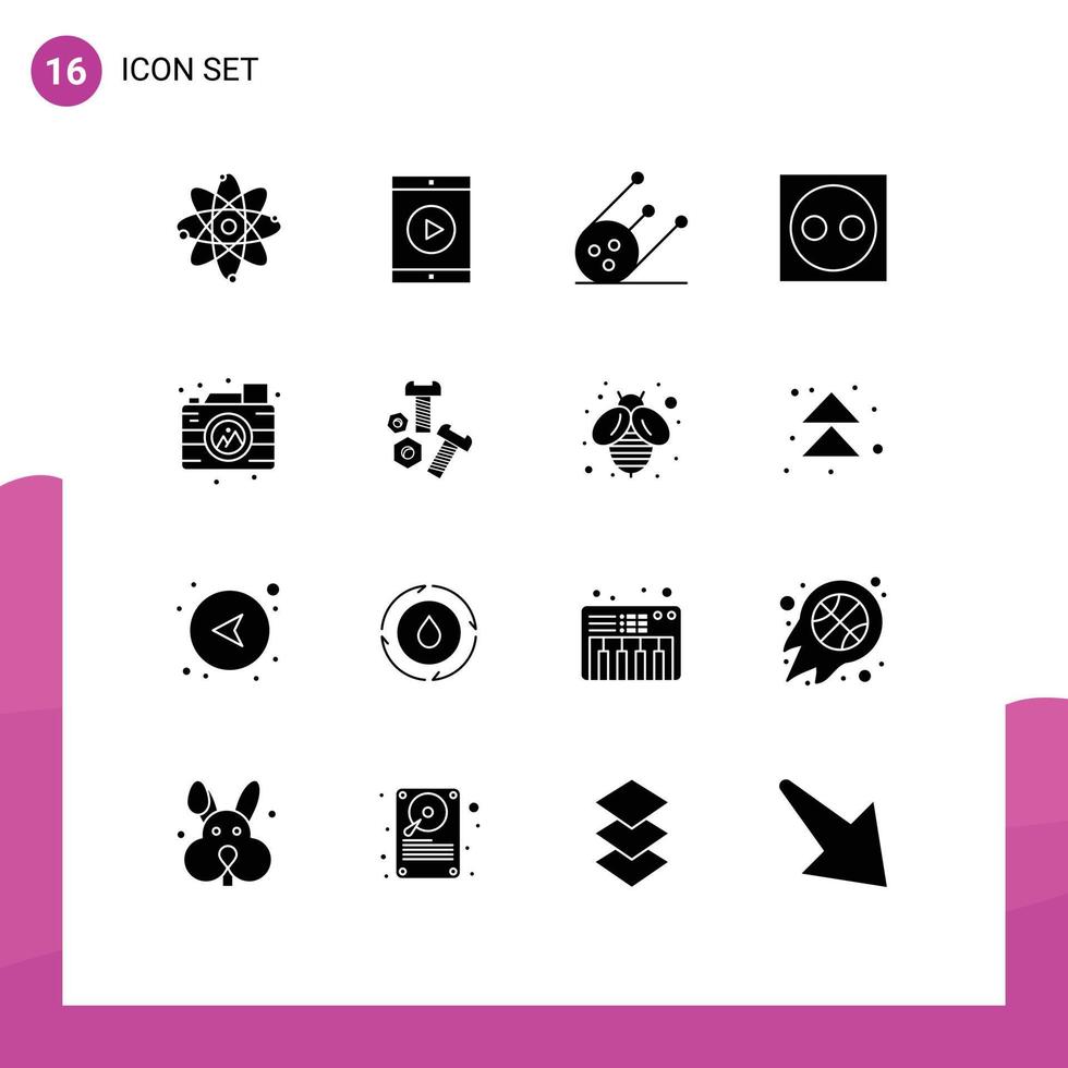 Pack of 16 Modern Solid Glyphs Signs and Symbols for Web Print Media such as process hardware science equipment electric Editable Vector Design Elements