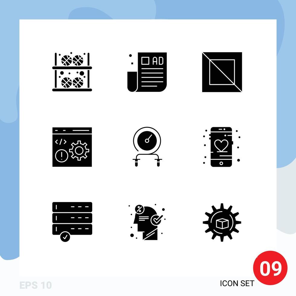 Pictogram Set of 9 Simple Solid Glyphs of fast development tips develop browser Editable Vector Design Elements