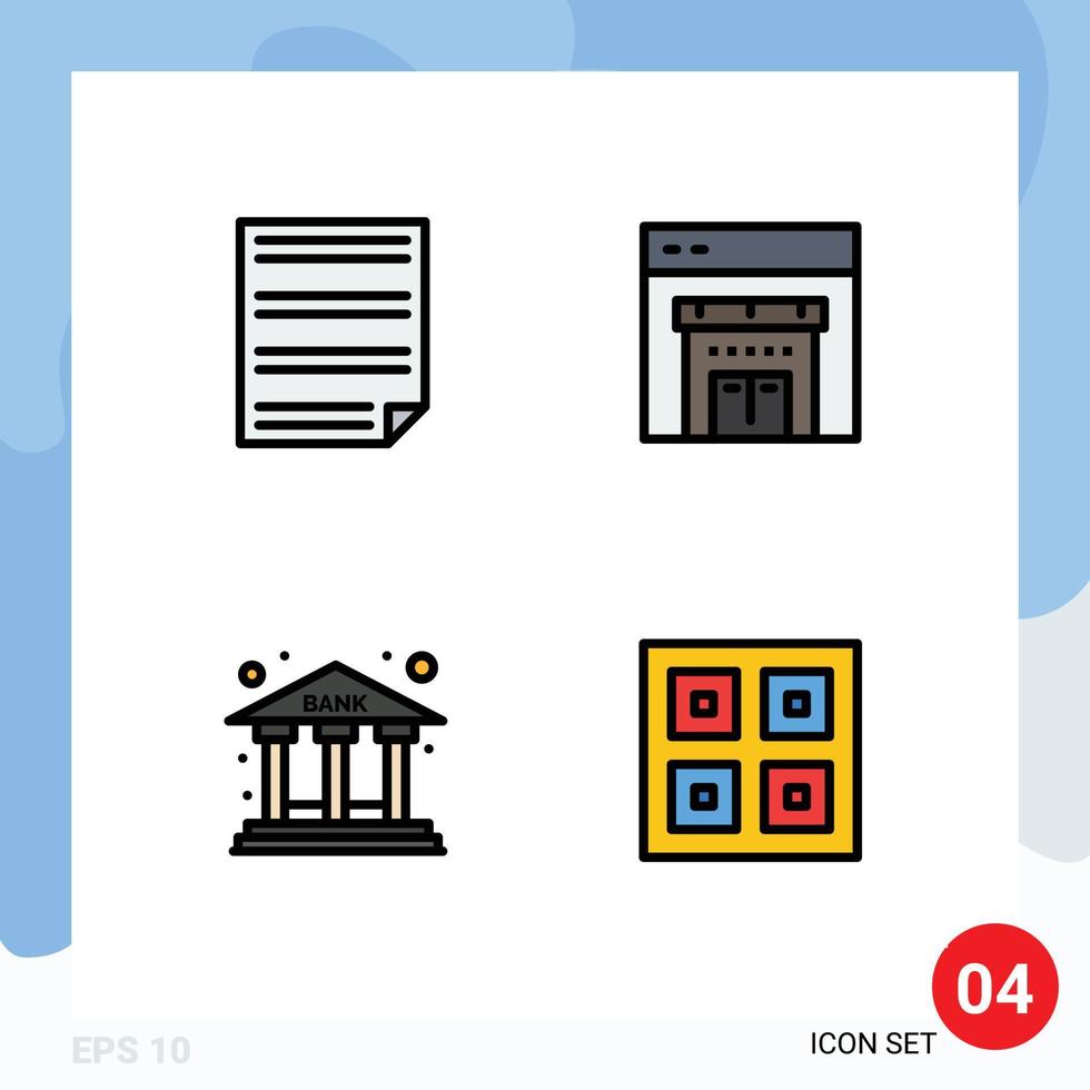 Group of 4 Filledline Flat Colors Signs and Symbols for data finance page store building Editable Vector Design Elements
