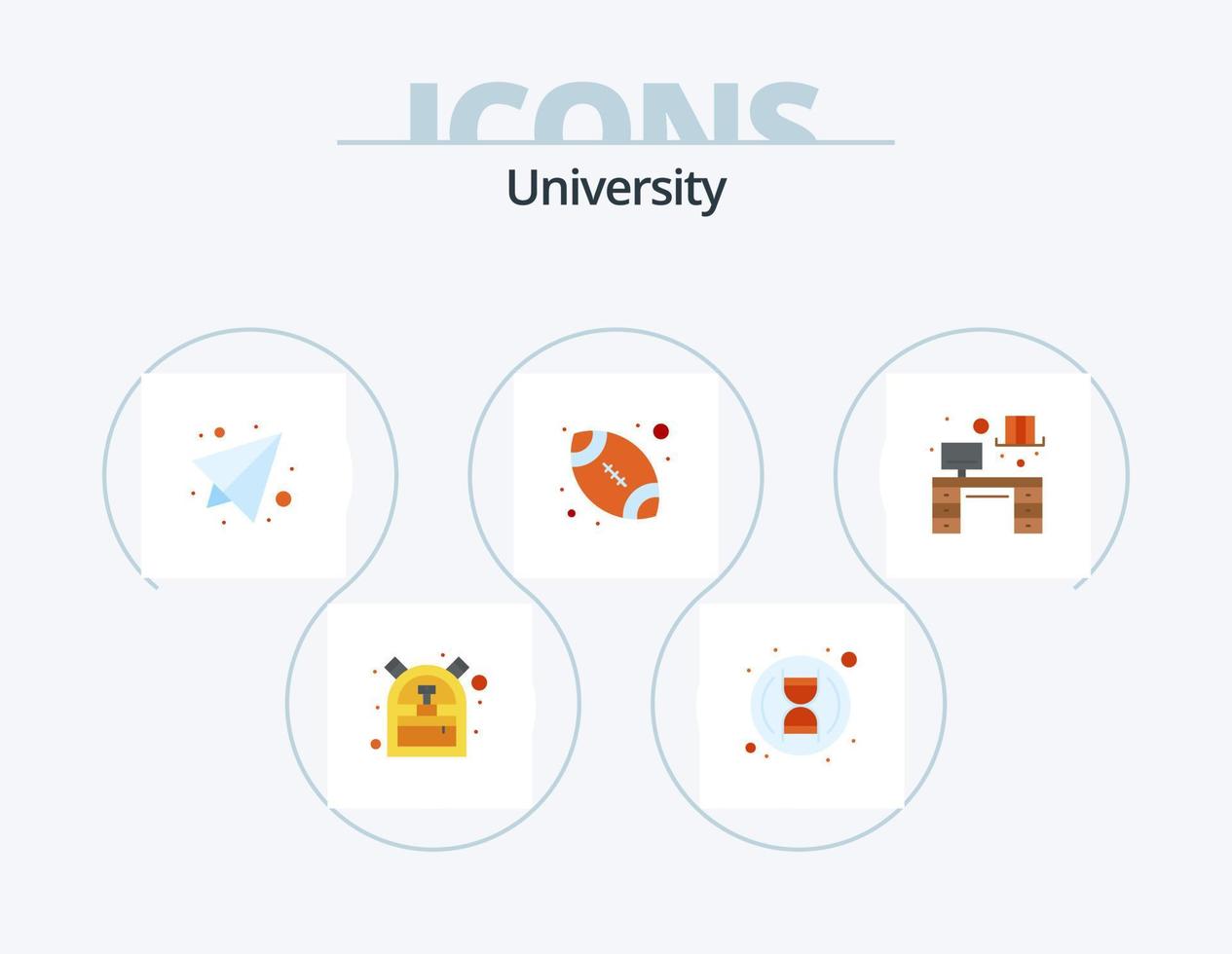 paquete de iconos planos universitarios 5 diseño de iconos. monitor. deporte. enviar. fútbol americano. americano vector