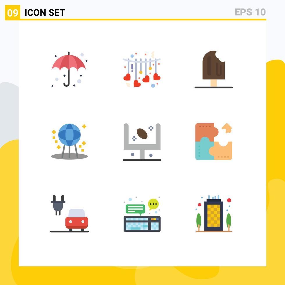 Set of 9 Modern UI Icons Symbols Signs for american space beach earth ice cream Editable Vector Design Elements