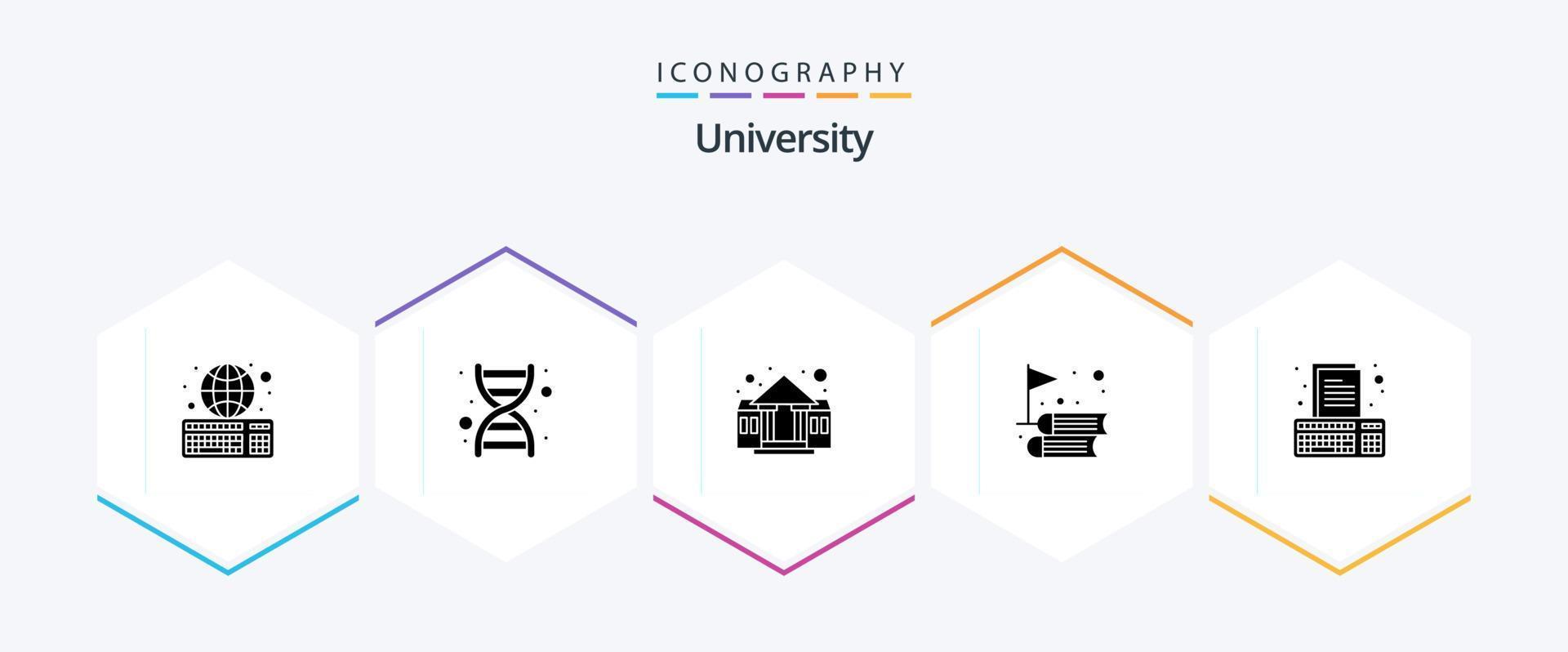 University 25 Glyph icon pack including compose. success. building. study. books vector