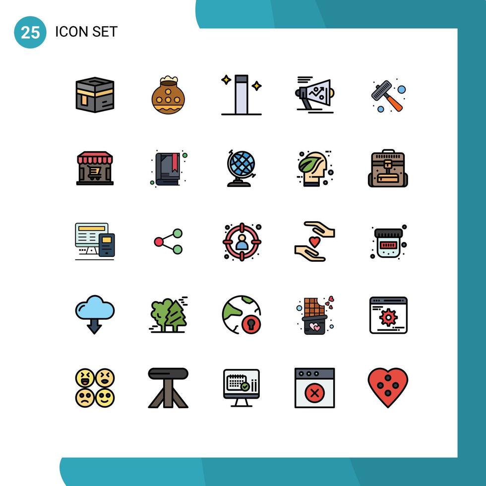 Pictogram Set of 25 Simple Filled line Flat Colors of announce loudspeaker pongal megaphone wizard Editable Vector Design Elements