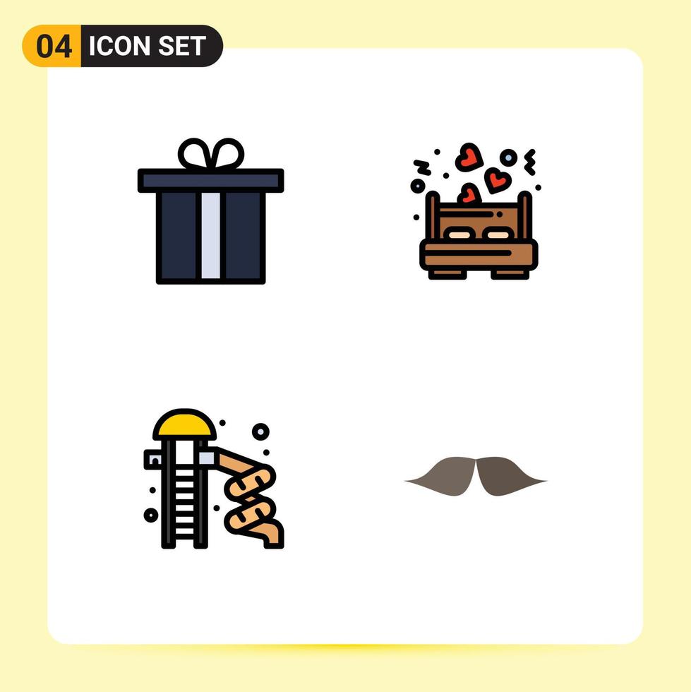 Stock Vector Icon Pack of 4 Line Signs and Symbols for box water bed love bed moustache Editable Vector Design Elements