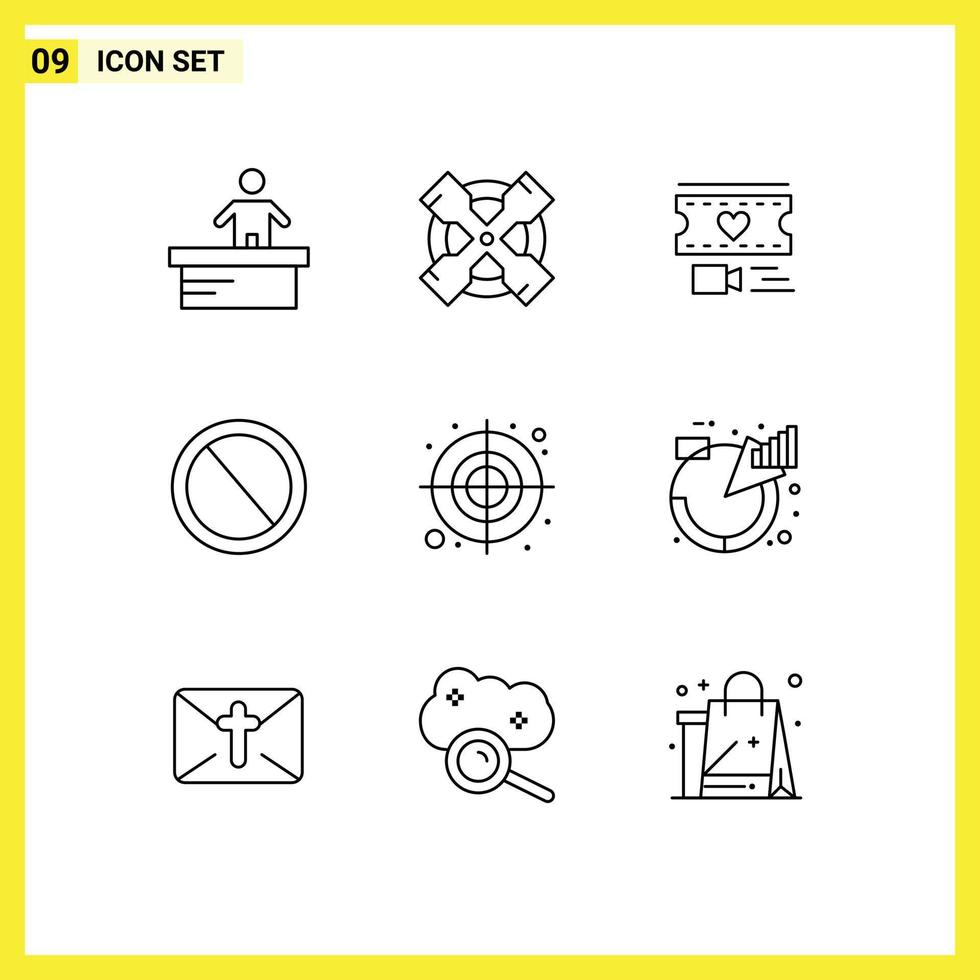 Modern Set of 9 Outlines and symbols such as round ui heart trash deny Editable Vector Design Elements