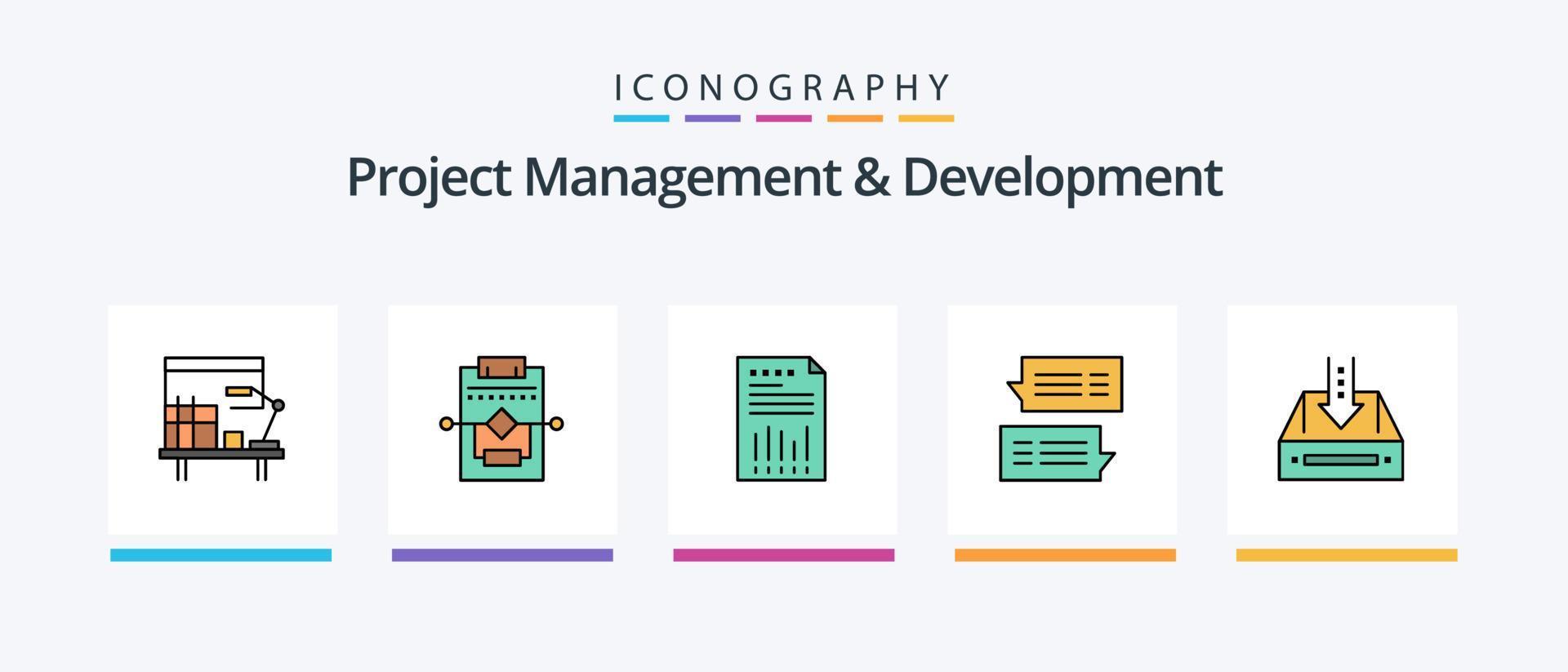 la línea de gestión y desarrollo de proyectos llenó un paquete de 5 íconos que incluye Me gusta. comentarios concepto. apreciar ligero. diseño de iconos creativos vector