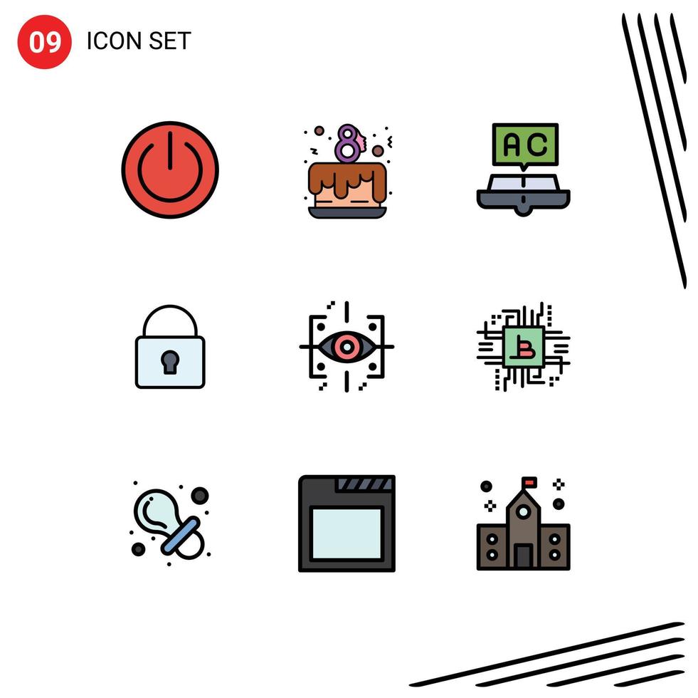 Universal Icon Symbols Group of 9 Modern Filledline Flat Colors of login security celebrate lock school Editable Vector Design Elements
