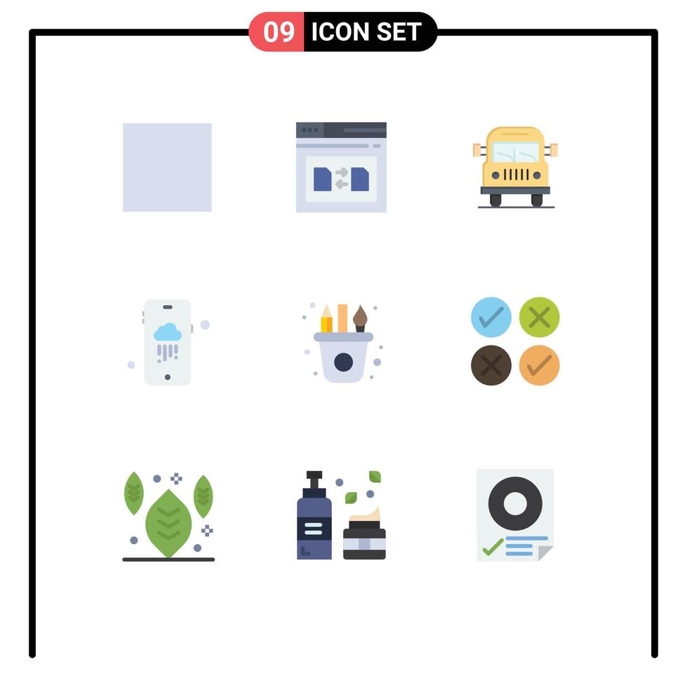 9 User Interface Flat Color Pack of modern Signs and Symbols of craft arts van art weather Editable Vector Design Elements
