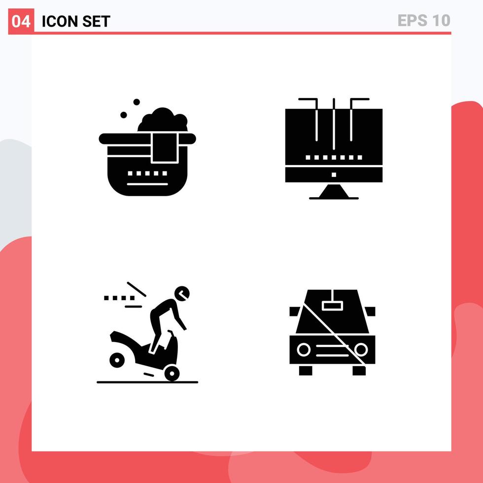 4 Creative Icons Modern Signs and Symbols of bathtub danger connections optimization road Editable Vector Design Elements