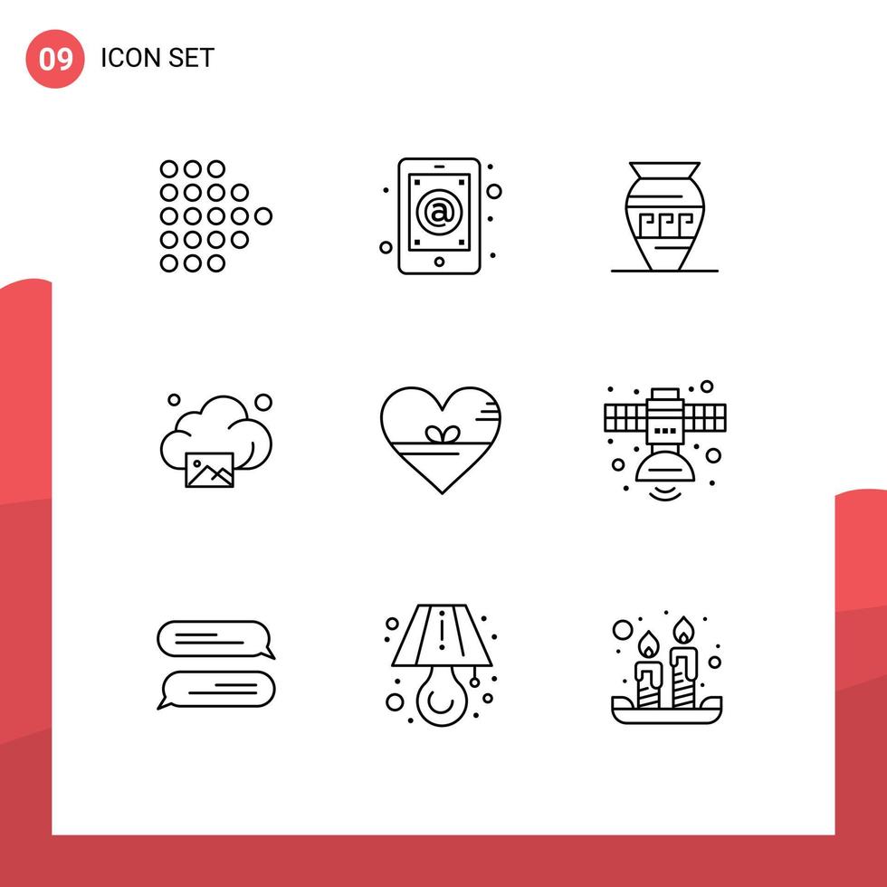 9 User Interface Outline Pack of modern Signs and Symbols of heart image amphora gallery greece Editable Vector Design Elements