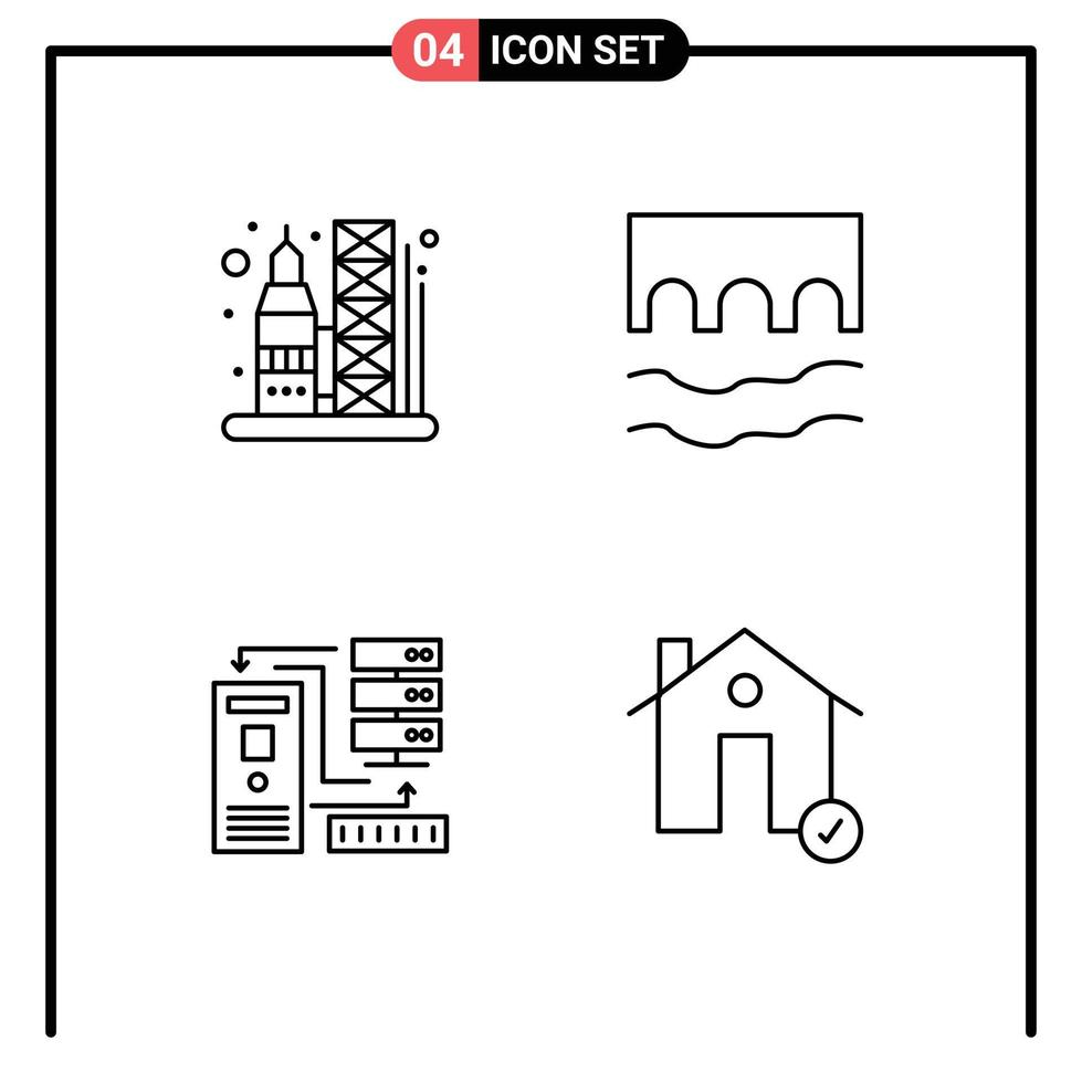 Mobile Interface Line Set of 4 Pictograms of launch combination space historic database Editable Vector Design Elements