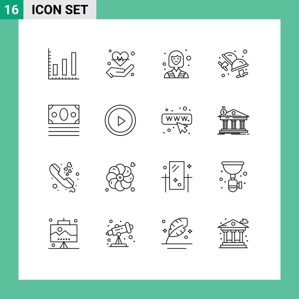 16 Universal Outline Signs Symbols of online ecommerce industry jewelry cufflink Editable Vector Design Elements