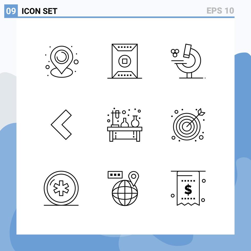 Set of 9 Modern UI Icons Symbols Signs for lab experiment education chemistry back Editable Vector Design Elements