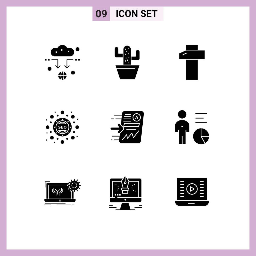 9 Thematic Vector Solid Glyphs and Editable Symbols of report file carpentry seo package optimization Editable Vector Design Elements