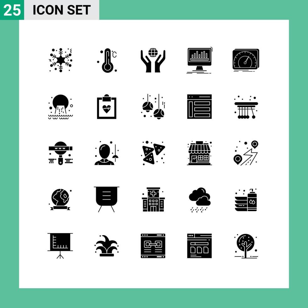 25 Universal Solid Glyphs Set for Web and Mobile Applications test device world dashboard data Editable Vector Design Elements