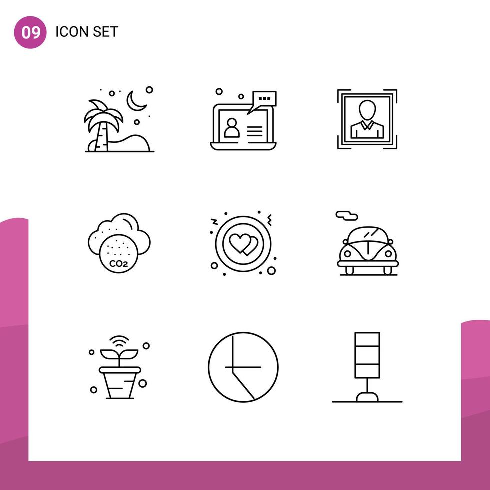 Mobile Interface Outline Set of 9 Pictograms of circle co help pollustion profile image Editable Vector Design Elements