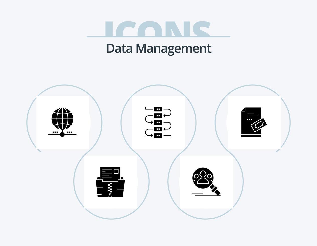 Data Management Glyph Icon Pack 5 Icon Design. . data . profile . worldwide . earth vector