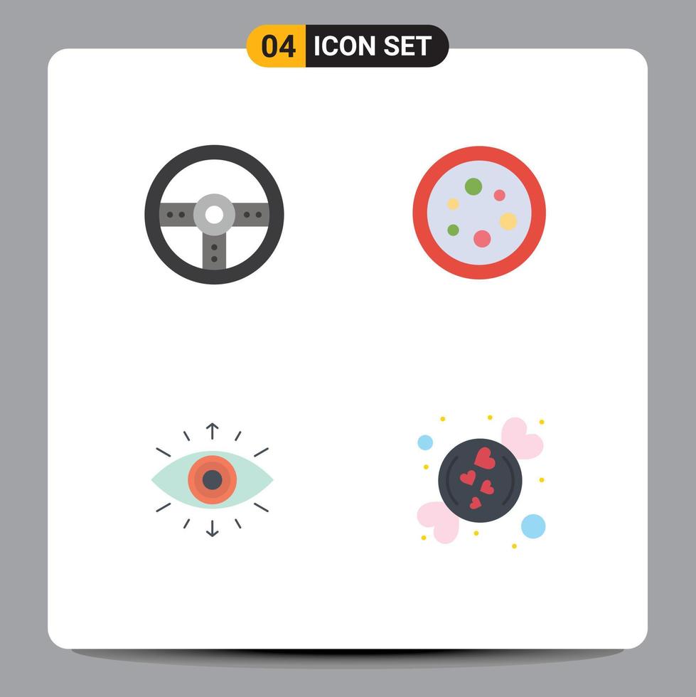 Mobile Interface Flat Icon Set of 4 Pictograms of controller eye wheel equipment secret society Editable Vector Design Elements