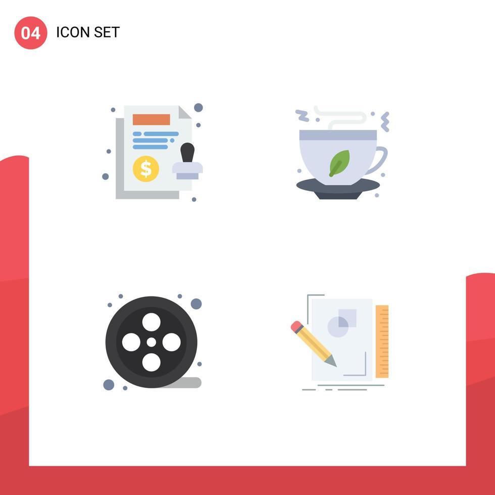 Group of 4 Modern Flat Icons Set for agreement movie reel paper fast food sketch Editable Vector Design Elements