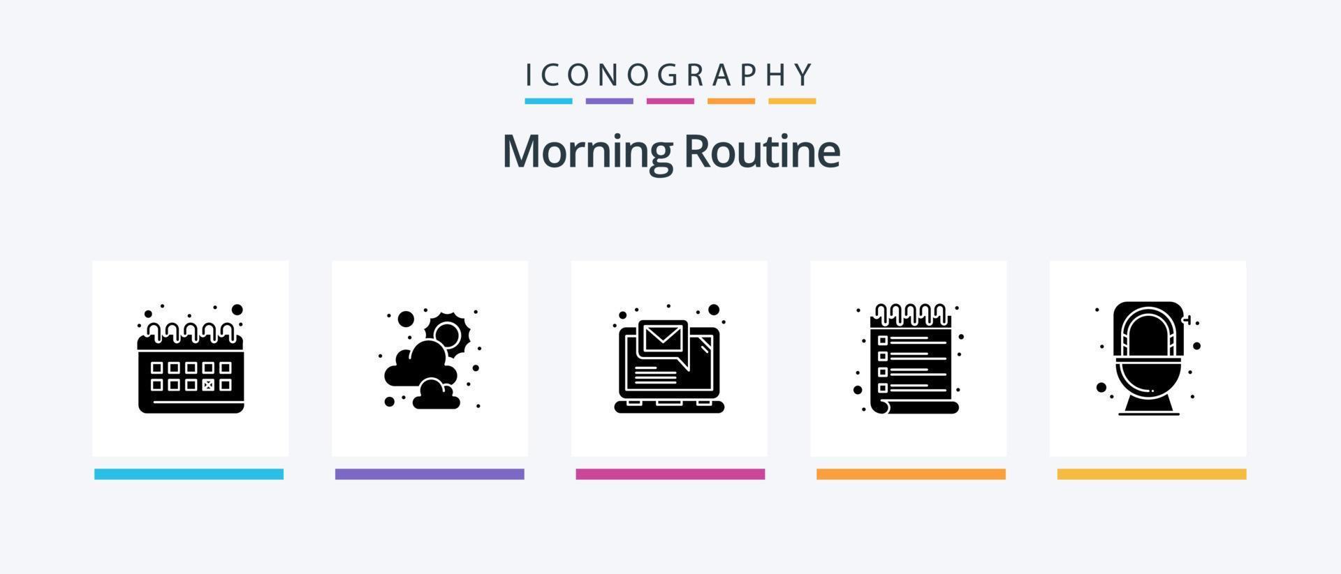 Morning Routine Glyph 5 Icon Pack Including flush. bathroom. email. check list. schedule. Creative Icons Design vector