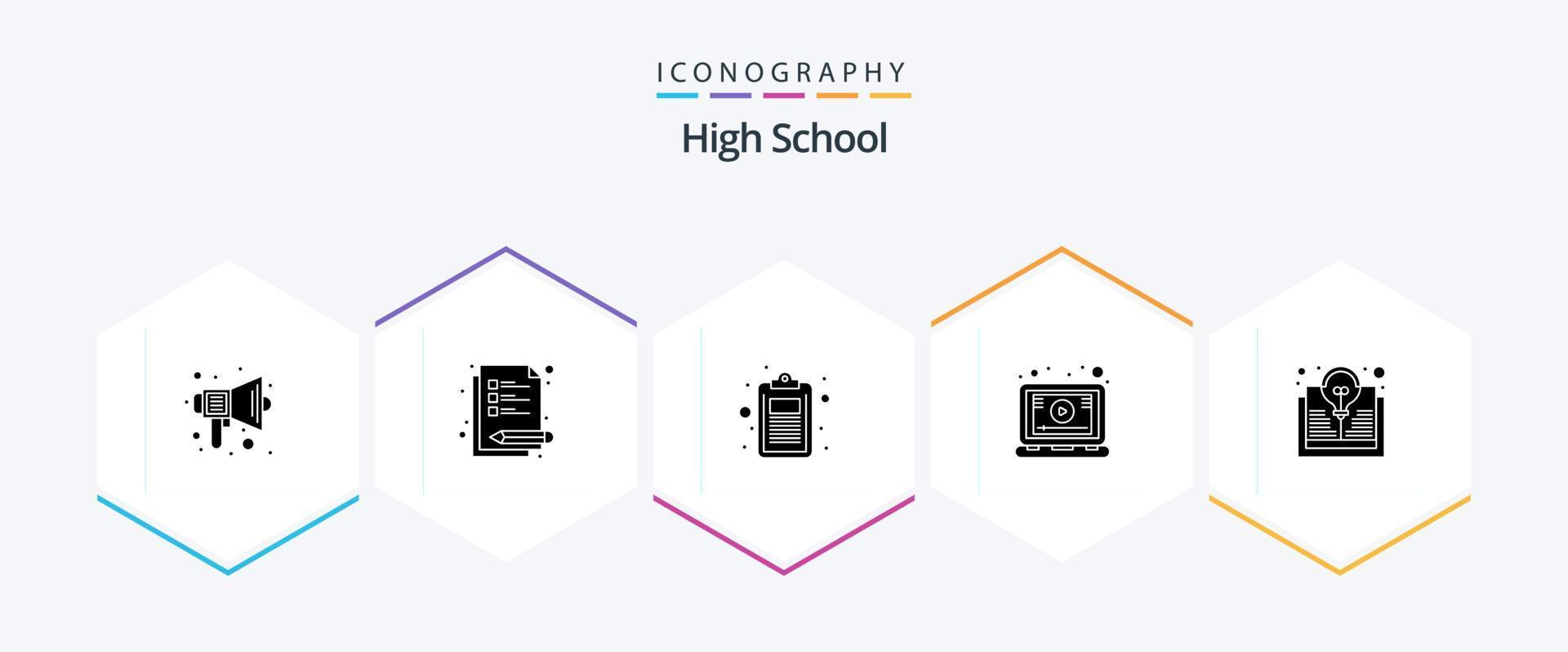High School 25 Glyph icon pack including study. tutorial. check. online. test vector