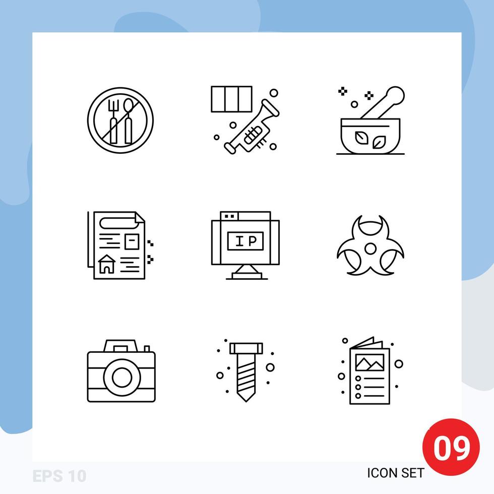 Group of 9 Modern Outlines Set for location internet hospital real document Editable Vector Design Elements