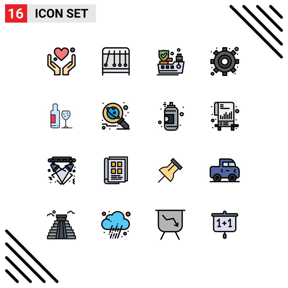 Set of 16 Modern UI Icons Symbols Signs for astronomy glass insurance bottle settings Editable Creative Vector Design Elements