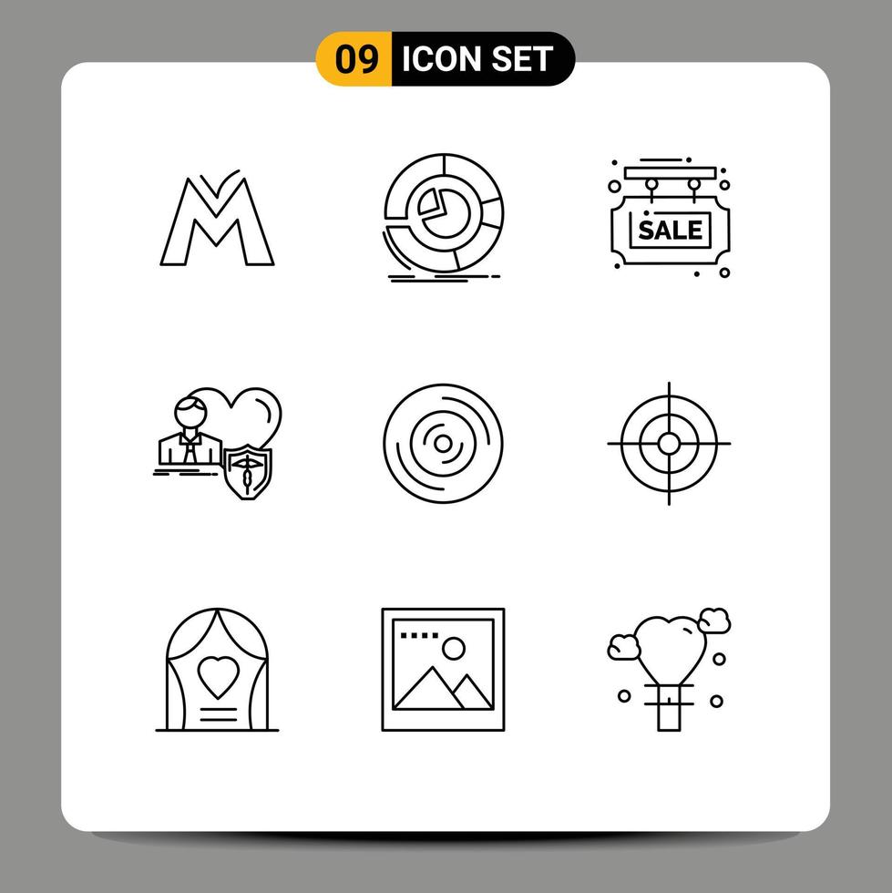 9 iconos creativos signos y símbolos modernos de protección familiar gráfico circular seguro venta tablero elementos de diseño vectorial editables vector