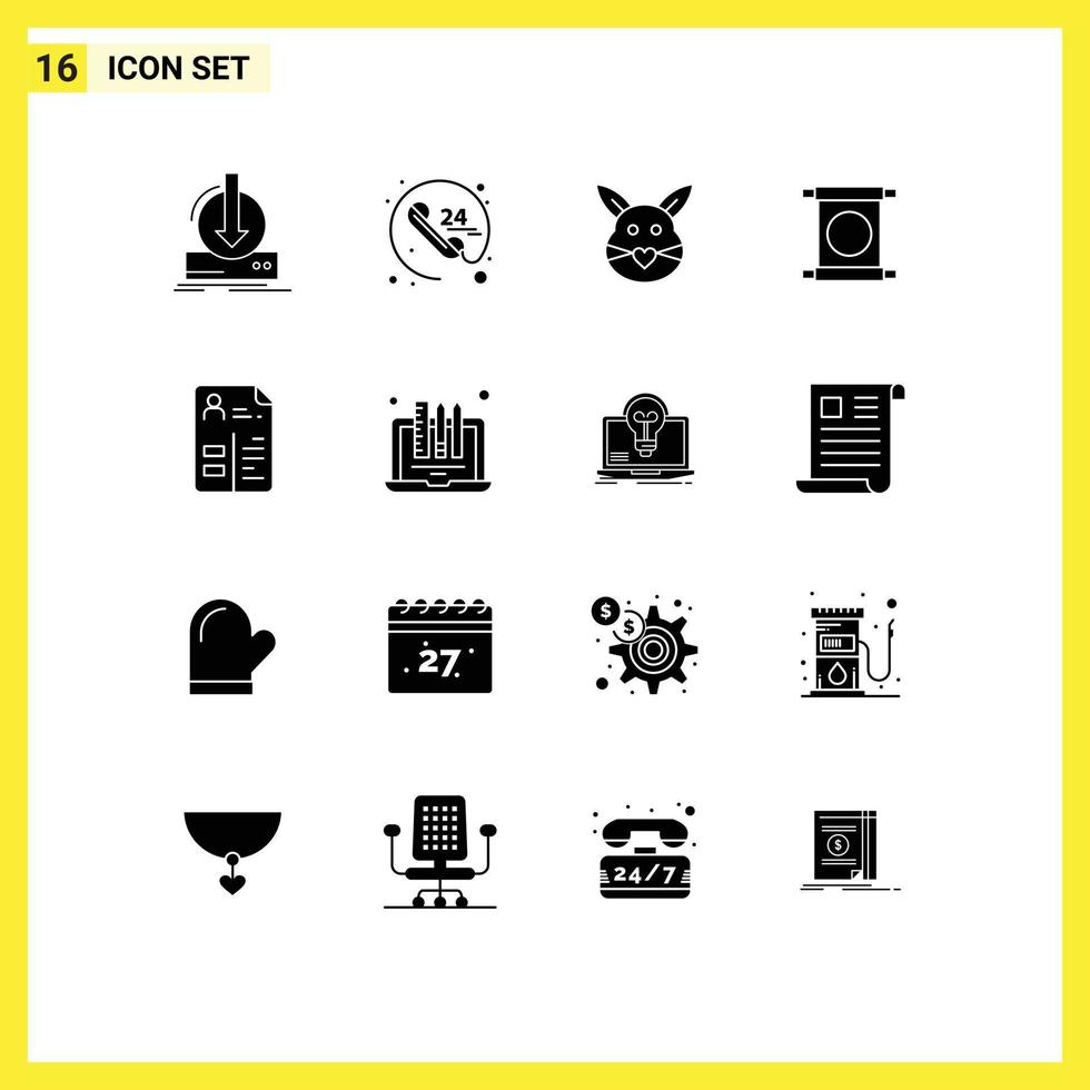 16 Universal Solid Glyphs Set for Web and Mobile Applications chinese letter service scroll cute Editable Vector Design Elements