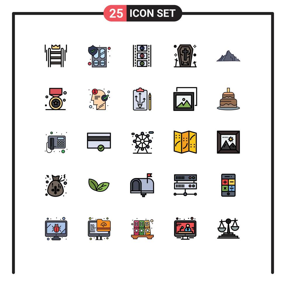 Universal Icon Symbols Group of 25 Modern Filled line Flat Colors of hill ghost security death movie reel Editable Vector Design Elements