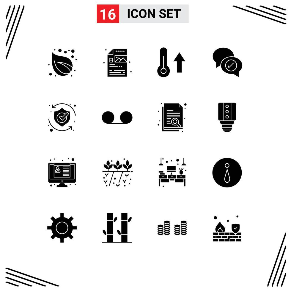 Set of 16 Commercial Solid Glyphs pack for protect mail climate business weather Editable Vector Design Elements