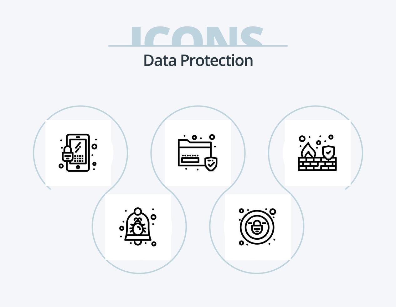 Data Protection Line Icon Pack 5 Icon Design. protection. deny. mail. virus. folder vector