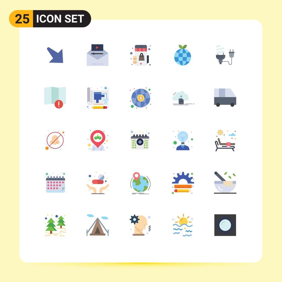 25 Universal Flat Colors Set for Web and Mobile Applications eletrical bulb marketplace globe earth Editable Vector Design Elements