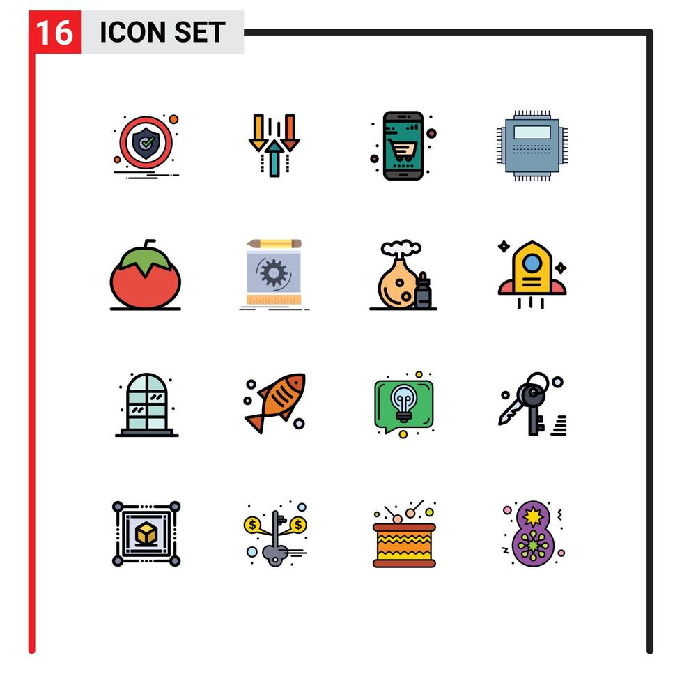 16 Thematic Vector Flat Color Filled Lines and Editable Symbols of technology computer download hardware online shop Editable Creative Vector Design Elements