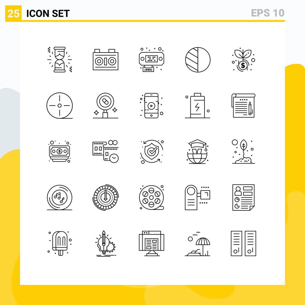 Mobile Interface Line Set of 25 Pictograms of film investment data growth shadow Editable Vector Design Elements