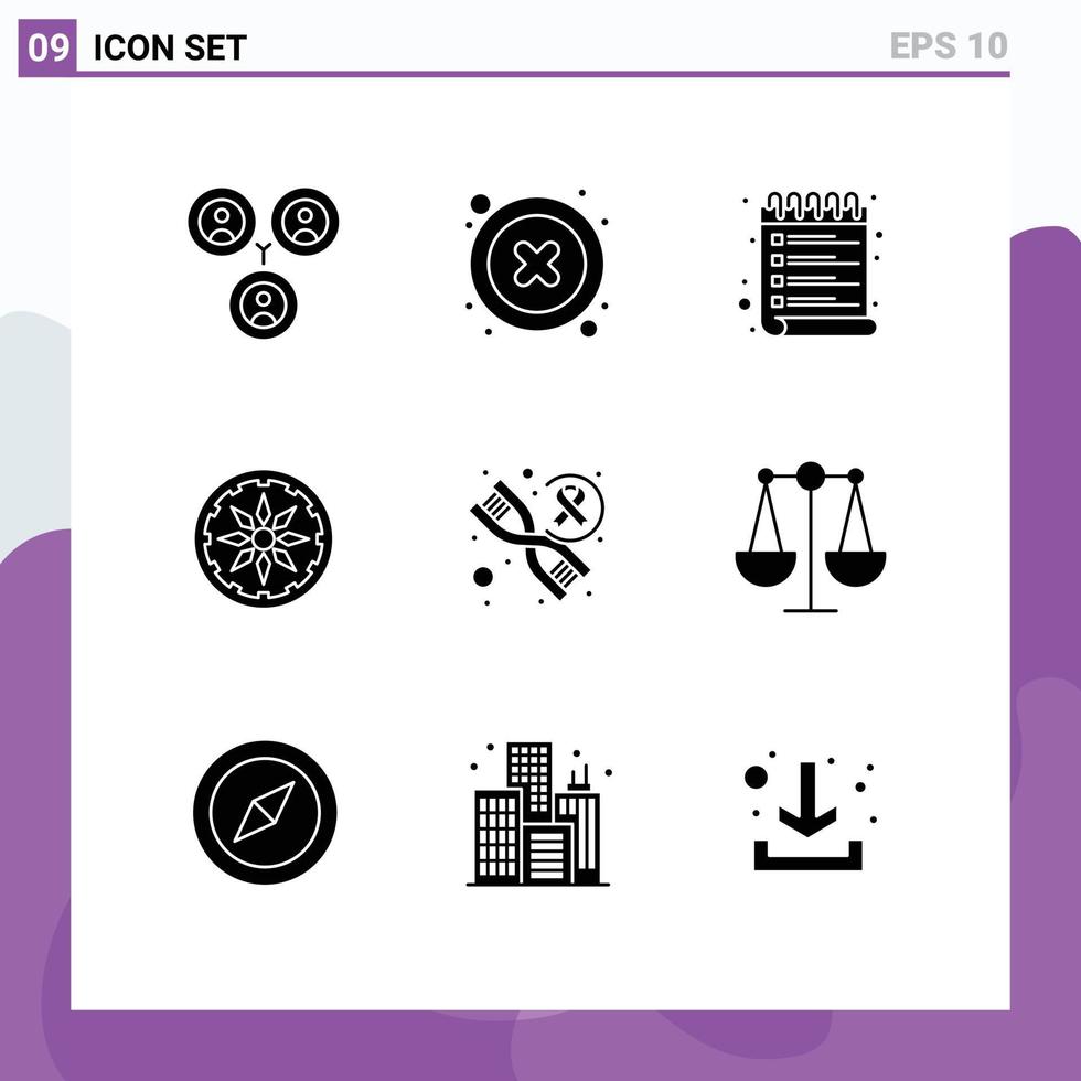 Mobile Interface Solid Glyph Set of 9 Pictograms of balance genetics schedule dna country Editable Vector Design Elements