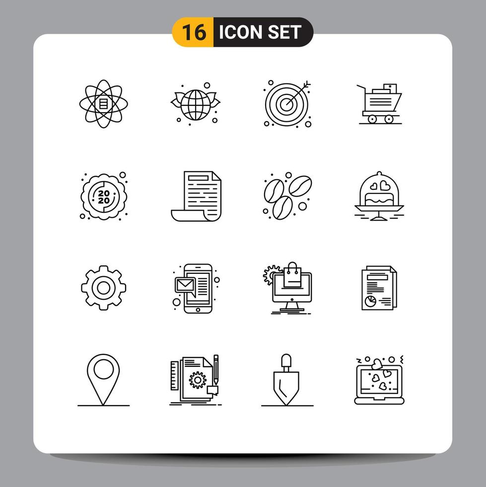 Set of 16 Commercial Outlines pack for year new arrow label shopping Editable Vector Design Elements